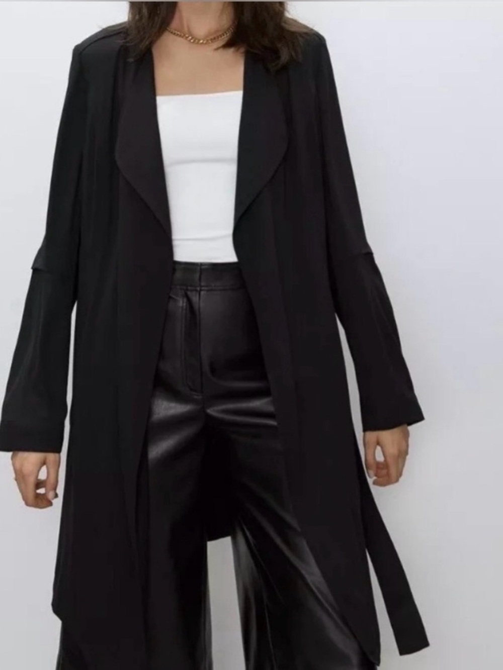 Babaton Black Long-Sleeve Belted Trench Coat